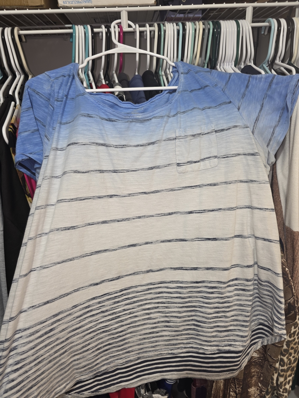 Lane Bryant Blue and White Striped Short Sleeve Top